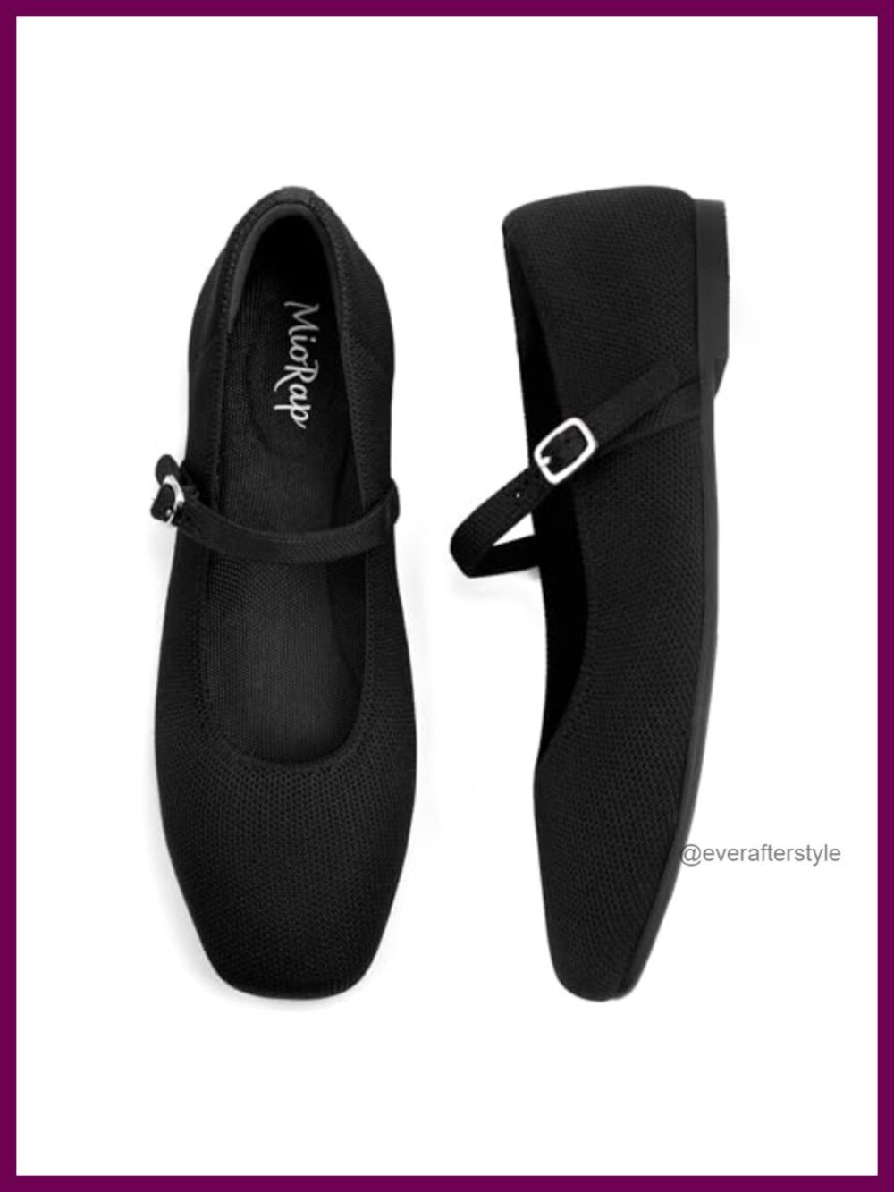 Square Toe Mary Jane Flats Knit Ballet Adjustable Strap Work